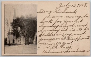 um 1908 Postkarte Sonntagsschule Einladung Le Roy New York Kirche Gebäude - Bild 1 von 2