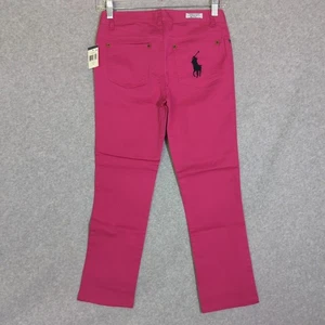 New Ralph Lauren Classic Polo Chino Pants Big Pony Logo Fuscia Girls 12 Preppy - Picture 1 of 6