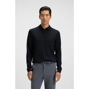 Boss MAGLIONE POLO MAGLIA MANICHE LUNGHE IN LANA VERGINE ITALIANA Nero Taglia Media - Foto 1 di 7