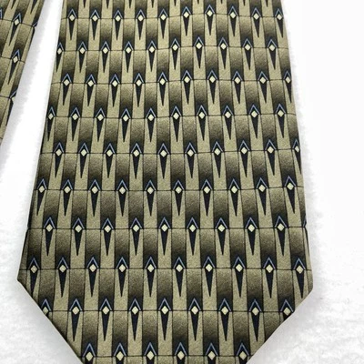 Ziggurat by Mulberry Men’s 100% Silk Geometric Golden Brown Neck Tie Handmade - Image 1 of 4