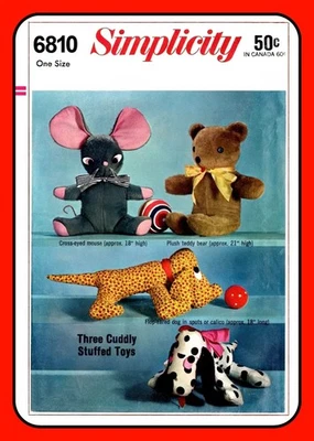 Vintage 1966 STUFFED Animal Pattern DOG Teddy BEAR Mouse Toy Simplicity 6810 - Image 1 of 4