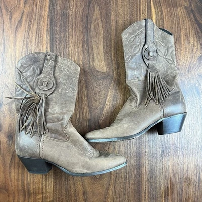 Vintage USA Laredo Tassel Fringe Leather Western Cowgirl  Boots Women 6.5 Brown - Image 1 of 4