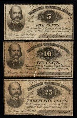 SCARCE 3 Note Set! General A.E. Burnside Civil War Script  Broken Banknotes! - Image 1 of 2