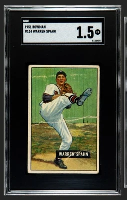 1951 Bowman - Warren Spahn #134 SGC 1.5 (Fair, Classic Card!) - Image 1 of 2