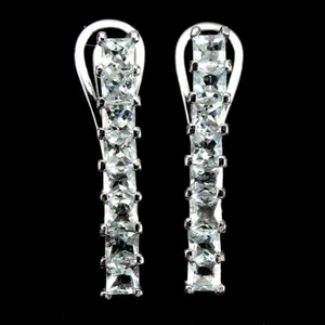 Unheated Round Aquamarine 3mm 14K White Gold Plate 925 Sterling Silver Earrings - Picture 1 of 10