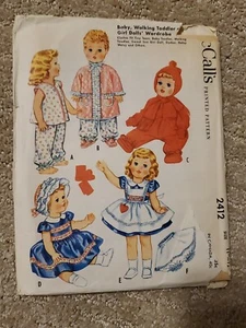 11" 12" Doll Clothes McCalls 2412 Sewing Pattern Cut McCall's VTG 60s Incomplete - Picture 1 of 2