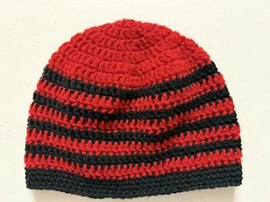 Mens Unisex TEEN Crochet SKI Hat Beanie Handmade Cardinals Falcons Red Black - Picture 1 of 6