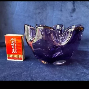 Iwatsu Japanese Purple Art Glass Cigar Ashtray Bowl Vintage 1960's Good Cdt - Picture 1 of 12