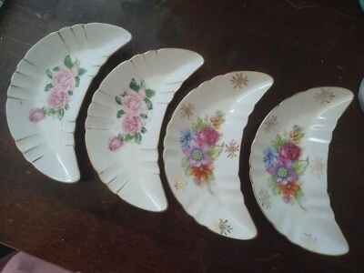 4 Plato Baratija Floral Media Luna Media Luna De Colección Violetas Rosa Japón Foto 1 de 4