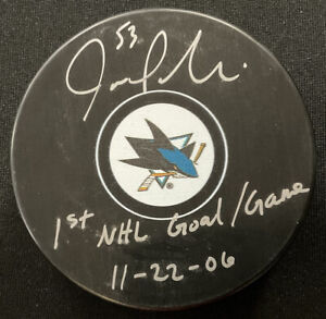JOE PAVELSKI 1st NHL Goal Inscription Signed Sharks Logo Puck Pavelski Authentic