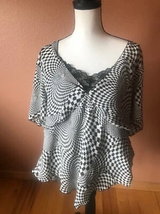 Psychedelic Top Dress-U-II Sharon Black White Checkered 2XL - Picture 1 of 3