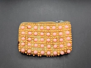 Vintage Debbie pink orange Color Beaded Small Bag Coin Purse Zipper Close Pearls - Picture 1 of 9