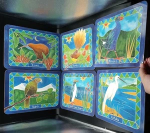 6 Vtg Jason Luncheon Placemats New Zealand Birds Tropical Exotic Cork backed EUC - Picture 1 of 12