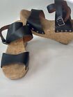 Lucky Brand Women?S Cork Wedge Sandals Black  Leather Ankle Wrap Studded Sz 8.5