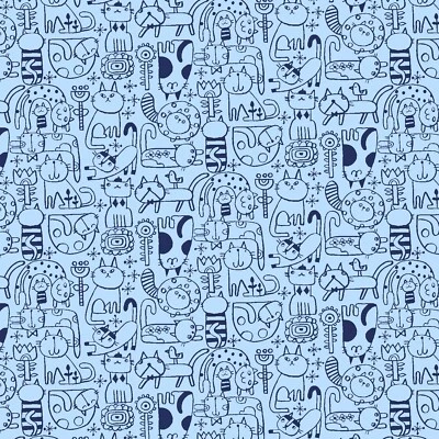 Tela Feline Drive NEKO NO YUME Nakama Ice Blue Cat - Fat Quarter (18"x22") FQ Foto 1 de 4
