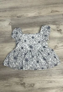 Joie White & Blue Floral Print Pleated Waist Blouse Girl's Size M (7-8) - Picture 1 of 8