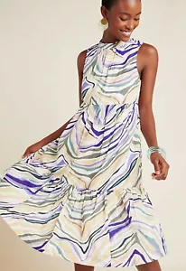 Anthropologie Faustina ärmelloses Midi Swing Kleid aus Baumwolle Größe 4 neu mit Etikett - Bild 1 von 4