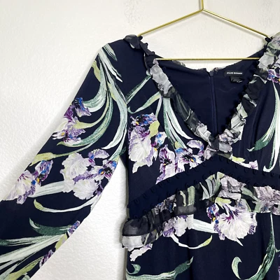 Club Monaco Midi Dress Sz 4 Floral Christobelle Ruffle Delicate Cocktail Elegant - Image 1 of 4