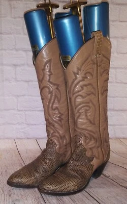 LARRY MAHAN Brown Leather Vintage Western Cowgirl Boots Snake Skin Size 245/4.5 - Image 1 of 4