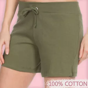 Ladies Summer Shorts Khaki Womens Hot Pants Lounge Green Cotton Plain Size S-XXL - Picture 1 of 3
