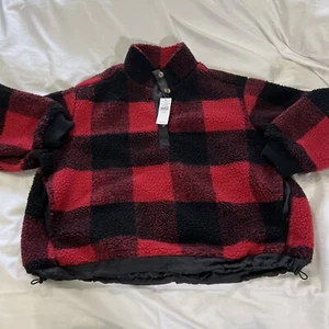 American Eagle Womens Sherpa Fleece Pullover Shacket Size XL Red Buffalo Plaid - Picture 1 of 7