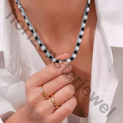 Collar de boda de tenis de 4 mm enchapado en oro blanco y negro de diamantes de 39,10 quilates con diamantes blancos y negros Foto 1 de 4