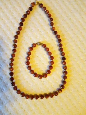 Juego de collar y pulsera de piedra dorada y oro, 22" y 8", marrón/beige Foto 1 de 3