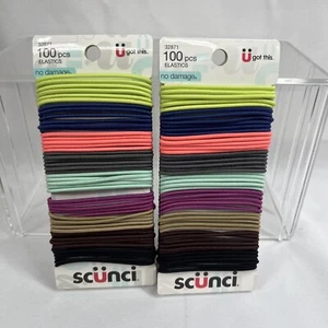 (2) Scunci No Damage 100pc All Day Hold Hair Elastics 32871 Gray Nude Lime Pink - Picture 1 of 3