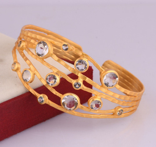 VALENTINO Polsino Bracciale Pietra Preziosa Quarzo Cristallo Placcato Oro Multistrato e Topazio Bianco Regalo