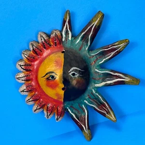 Vintage Mexican Folk Art Coconut Sun Eclipse Wall Mask - Picture 1 of 7