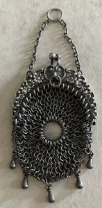 Antique Victorian Whiting & Davis Sterling Silver Chatelaine Coin Purse Mesh Bag - Picture 1 of 12