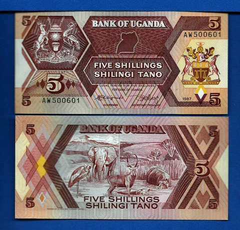 Uganda 5 Shillings 1987 World Paper Money Currency Uncirculated Banknote Cover