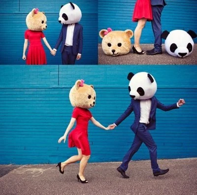 Disfraz de mascota con cabezas de panda y oso de peluche dibujos animados para amante vestido de fiesta de boda EE. UU. Foto 1 de 4