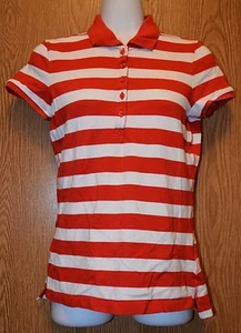 Womens Red Striped Faded Glory Cap Sleeve Polo Shirt Size XS X-Small excellent - Picture 1 of 2