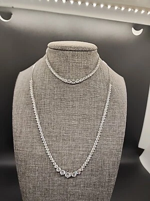 Cubic Zirconia Rhodium Over Sterling Silver Necklace And Bracelet Set 25.98ctw - Image 1 of 4