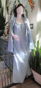 Size 10 David’s Bridal Dress Baby Blue Satin Ball Gown beaded Collar w Scarf NWT - Picture 1 of 13