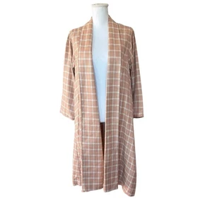 BURU Plaid Duster Kimono Cardigan Open Front Lightweight Women XS S - Picture 1 of 12