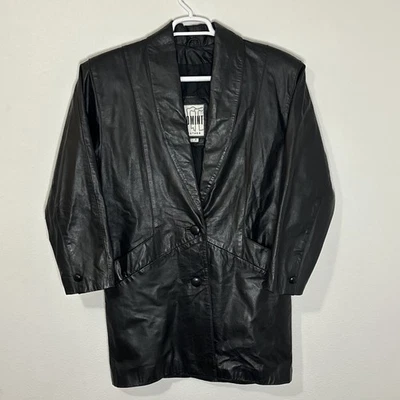 Chaqueta Blazer Comint Vintage Cuero Trench Negra - Para Hombre Talla Pequeña Foto 1 de 4