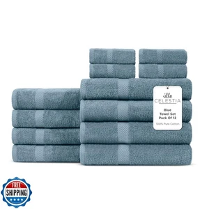Villa Celestia 100% Cotton Bath Towel Set of 12-4 Bath Towels, 4 Hand Towels, - Picture 1 of 5