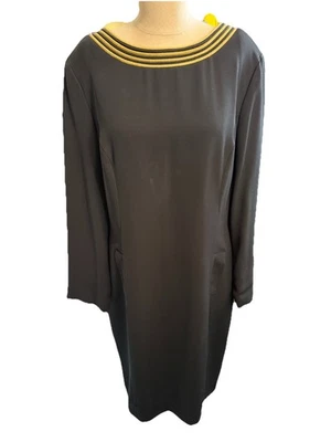 Bloomingdales 女式长袖低圆领连衣裙黑色金色 14P 航海复古 — 第 1/4 张图片