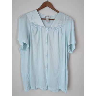 Camisa de dormir Vanity Fair de colección para mujer grande azul pastel floral bordada abuela Foto 1 de 4