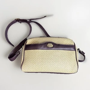 Vintage Aigner Woven Purse Oxblood Leather Trim Crossbody Shoulder Logo Preppy - Picture 1 of 22