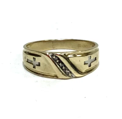 (MA3) Anillo de alianza de boda de diamantes de 3,5 g de oro bicolor de 10 k de 0,03 TCW para hombre - talla 10 Foto 1 de 4