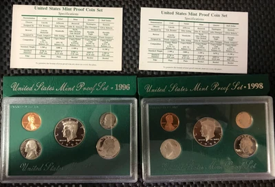 1998 &1996 U.S. Mint Proof sets w COA & Box, &1971,2-1972,1986, Mint Proof w/o - Image 1 of 4