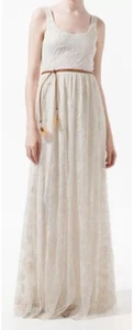 ZARA CREAM FLORAL EMBROIDERED MAXI DRESS TIE FEATHERED BELT BNWT UK M 10 - 12 - Picture 1 of 8