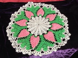 Hecho a mano Cottagecore Granny Chic Crochet Tapete Rosa Uvas Racimo Verde Blanco - Imagen 1 de 5