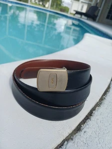 Cinturón de cuero negro Yves Saint Laurent de colección 38"-40" YSL hebilla reversible  - Imagen 1 de 16