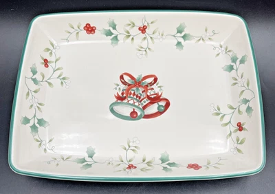 Pfaltzgraff Christmas Holly & Bells Winterberry Holiday Tray Dish 1.25" Deep - Image 1 of 4
