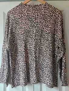 Ladies Pink Brown Black 3/4 Sleeve Stretch Pattern Top T Shirt Size 16 - Picture 1 of 1