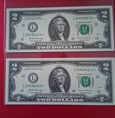 Sequential Star Note Lot UNC $2 Two Dollar FRN Semi Low Run Size & Print Size - Image 1 of 4